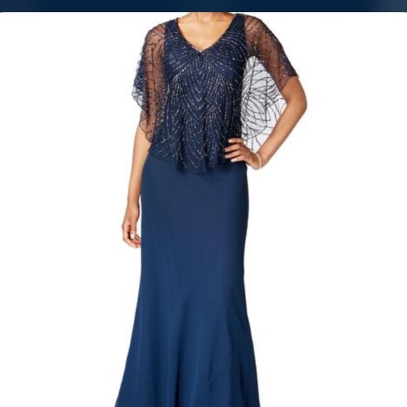 Navy hand beaded Gown - Picture 1 of 9